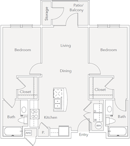 B1 - Two bedroom / Two Bath - 928 Sq. Ft.*